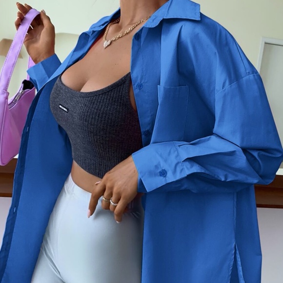 Oysho dark blue button down shirt size L for women - Picture 1 of 8